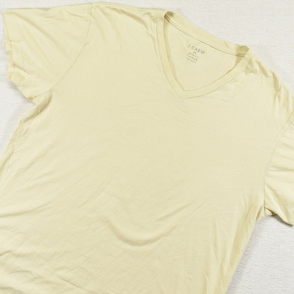 JCrew Mens Slim Fit V-Neck T-Shirt Light Pastel Yellow Short Sleeve Large L